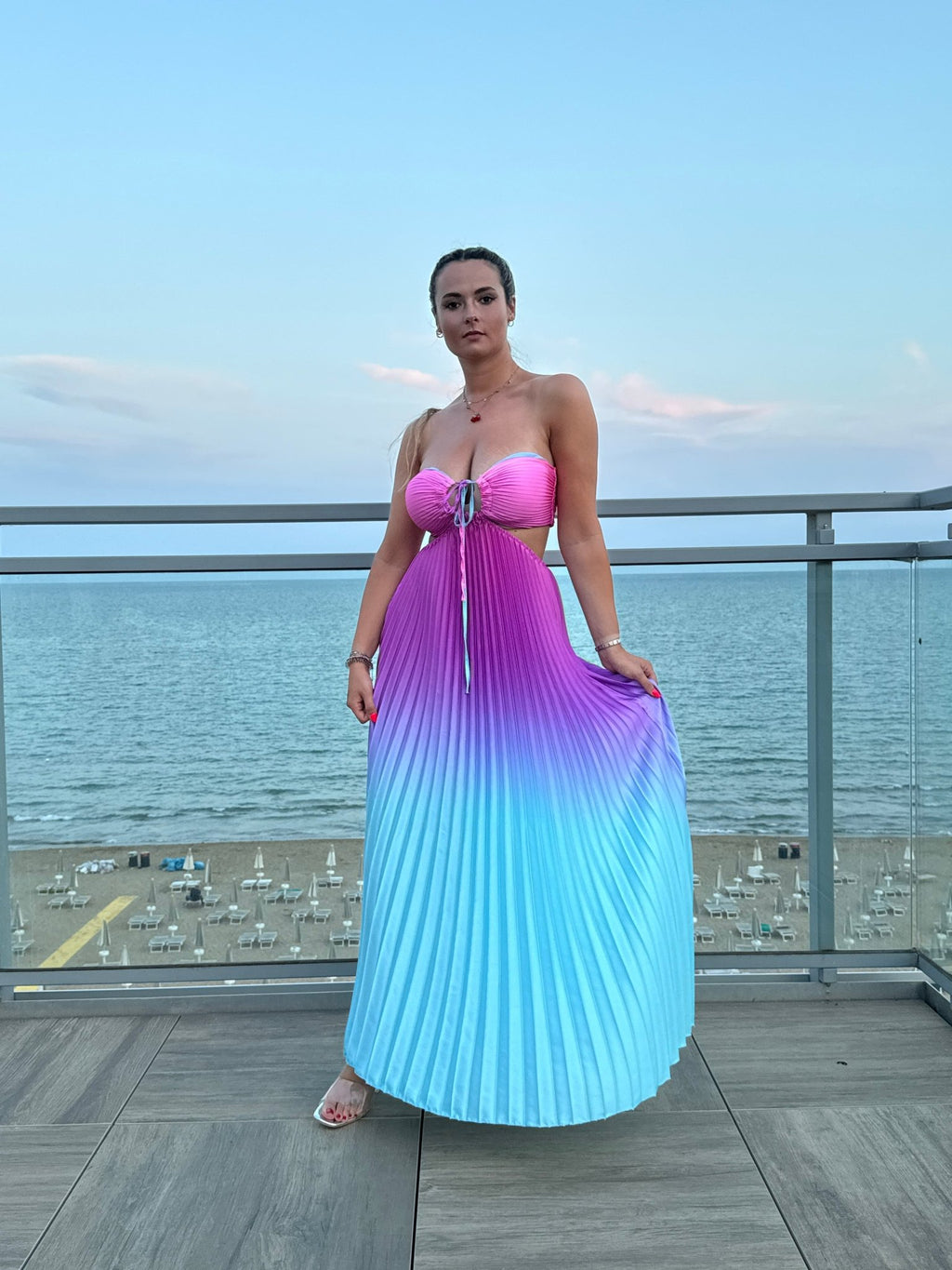 Vestito lungo plissettato cut - out con laccetti - Follie by Alice