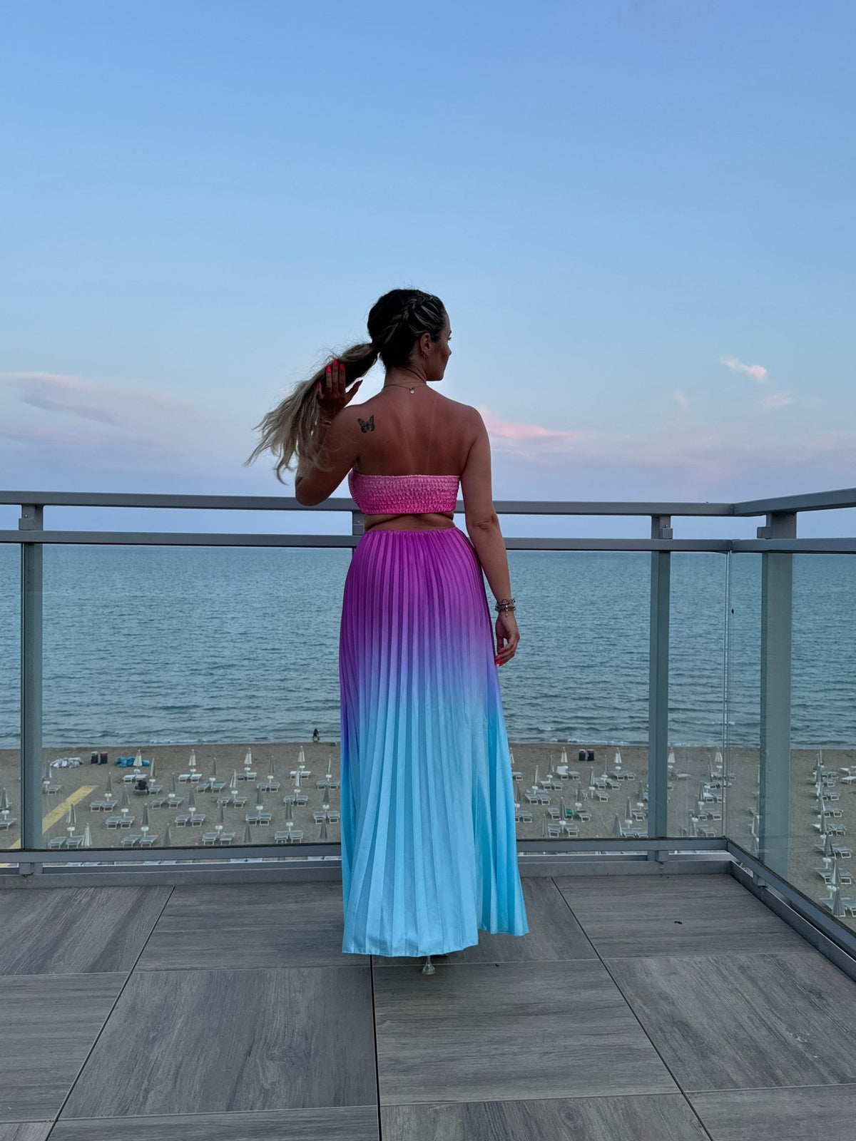 Vestito lungo plissettato cut - out con laccetti - Follie by Alice