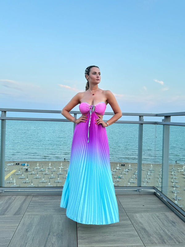 Vestito lungo plissettato cut - out con laccetti - Follie by Alice