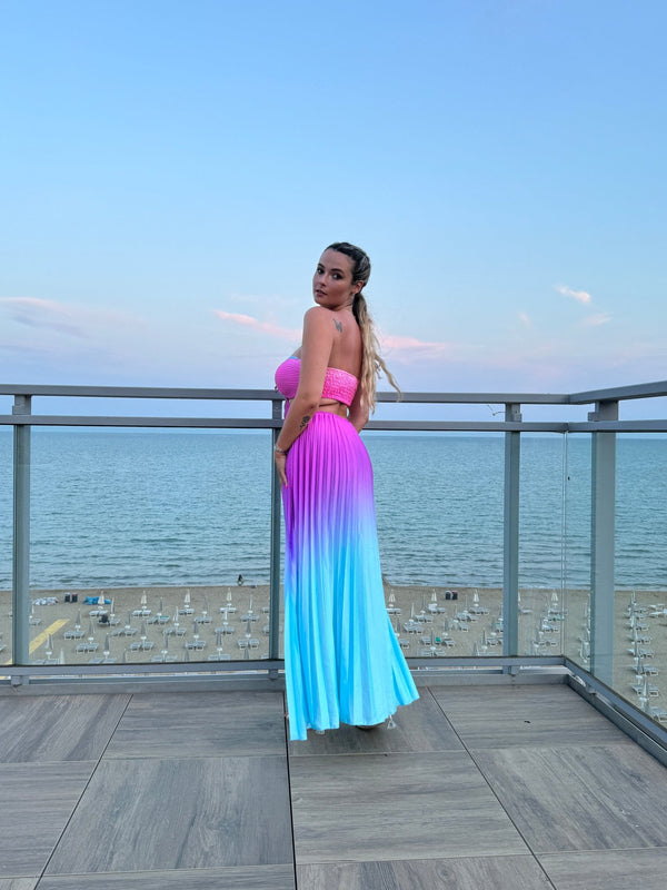 Vestito lungo plissettato cut - out con laccetti - Follie by Alice