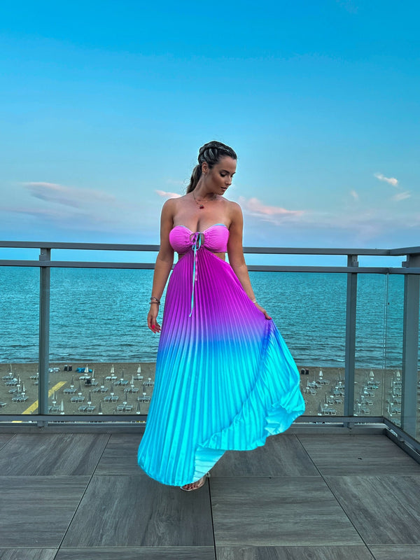 Vestito lungo plissettato cut - out con laccetti - Follie by Alice