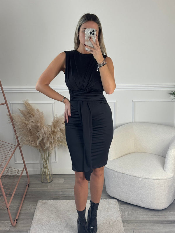 Vestito lungo smanicato in raso con drappeggio - Follie by Alice