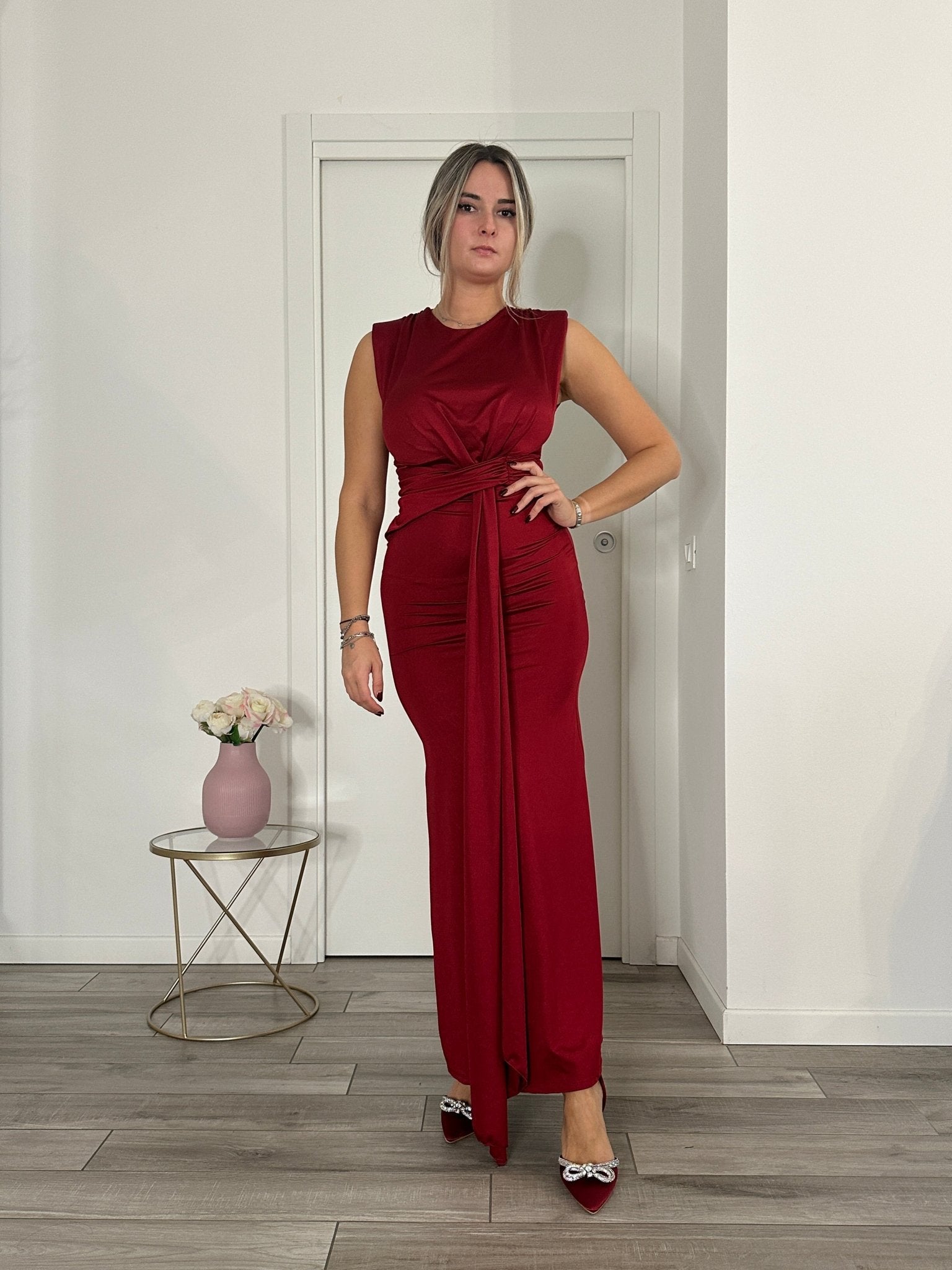 Vestito lungo in raso con fusciacca SIRENA Immagine secondaria del prodotto