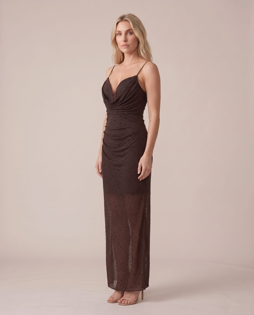 Vestito lungo velato a pois con scollo drappeggiato NINON - Follie by Alice