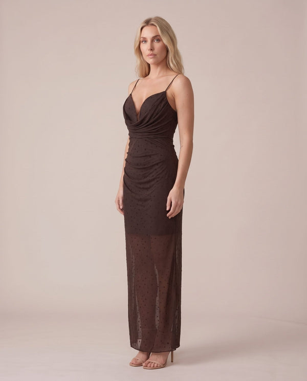 Vestito lungo velato a pois con scollo drappeggiato NINON - Follie by Alice
