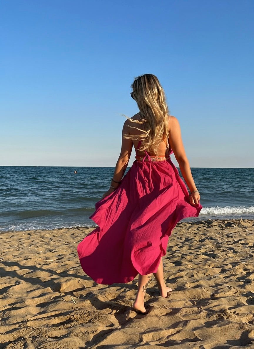 Vestito princess fucsia con cintura Immagine secondaria del prodotto
