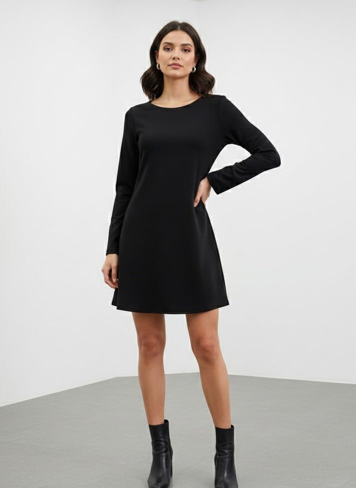 Vestito svasato nero con fiocco fucsia sulla schiena – alternate