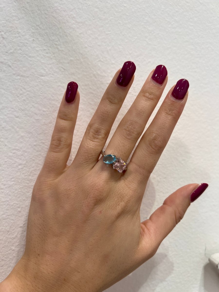 Anello argento con pietrine rosa e azzurra - Follie by Alice