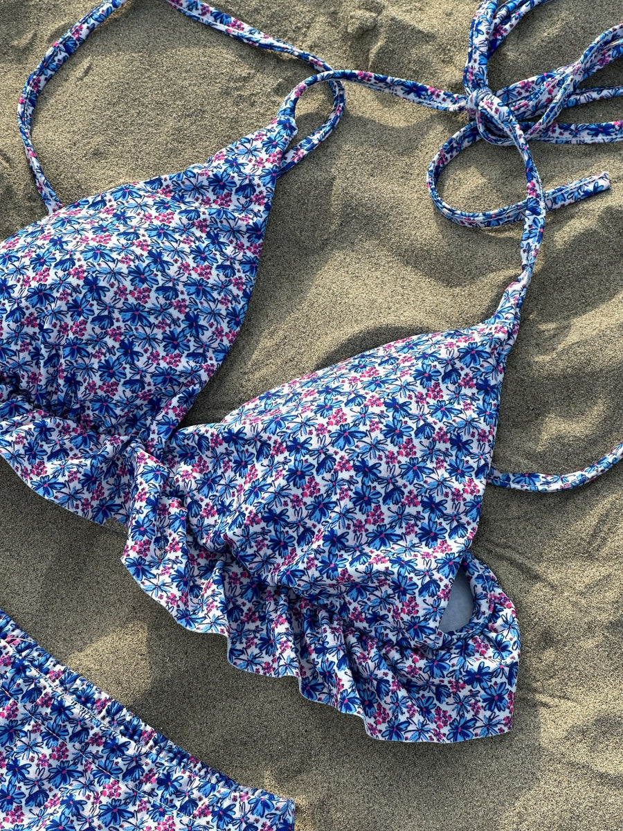 Bikini Top azzurro a fiori con volant – alternate