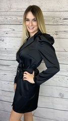 Blazer lungo doppiopetto nero con bottoni argento - Follie by Alice