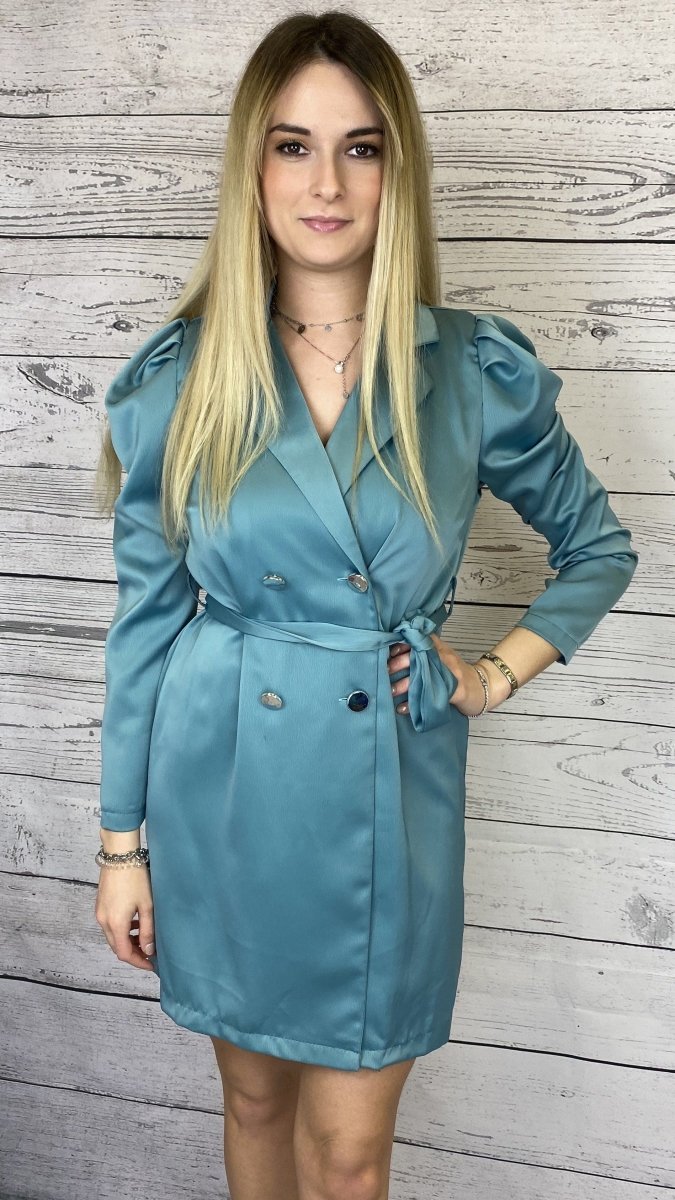 Trench turchese con bottoni argento