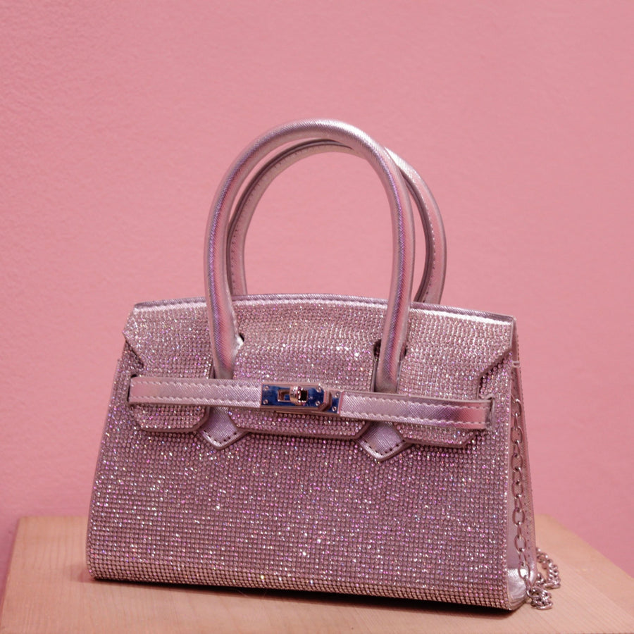 Borsa a mano con strass gioiello argento