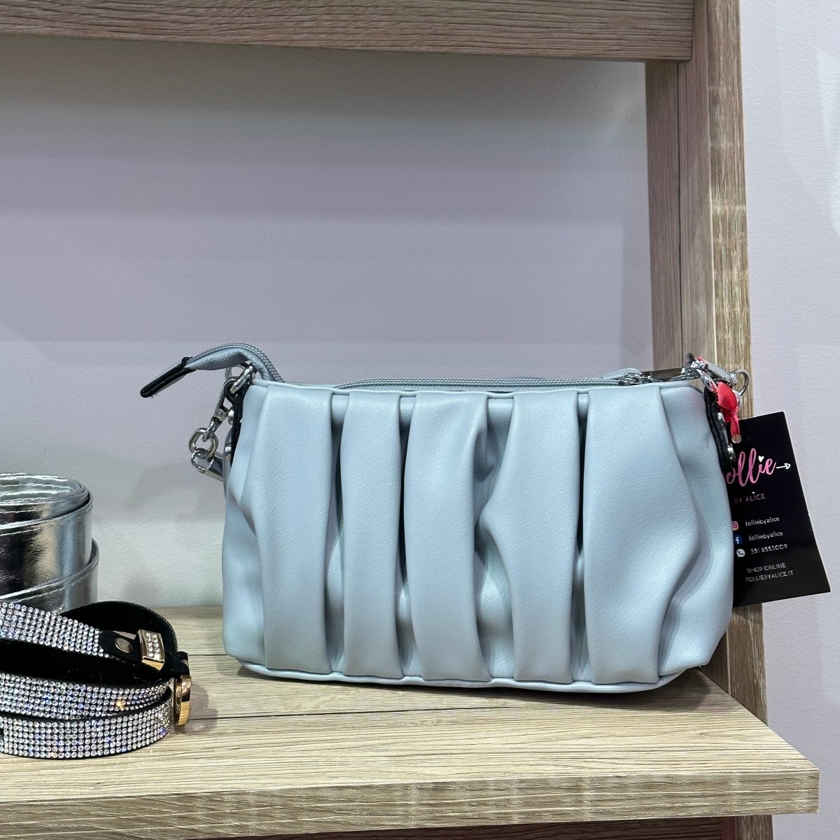 Borsa a tracolla color ghiaccio in similpelle arricciata - Follie by Alice