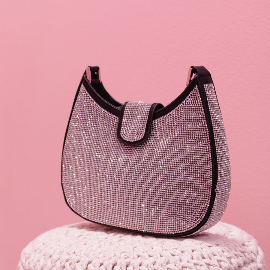 Borsa a tracolla con strass gioiello argento
