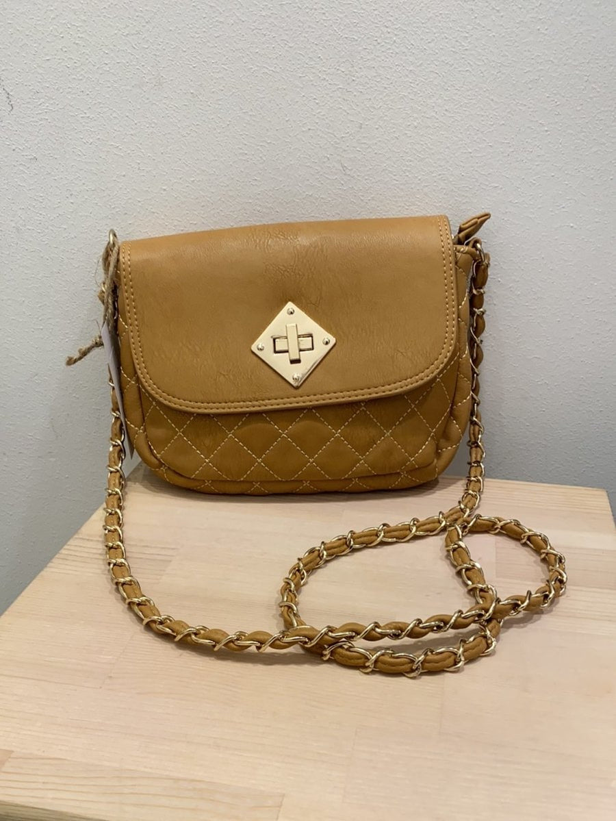 Borsa a tracolla marrone piccola effetto trapuntato – alternate