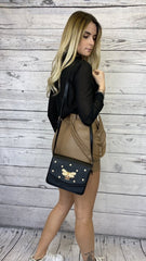 Borsa a tracolla nera con dettagli oro e perline bianche - Follie by Alice