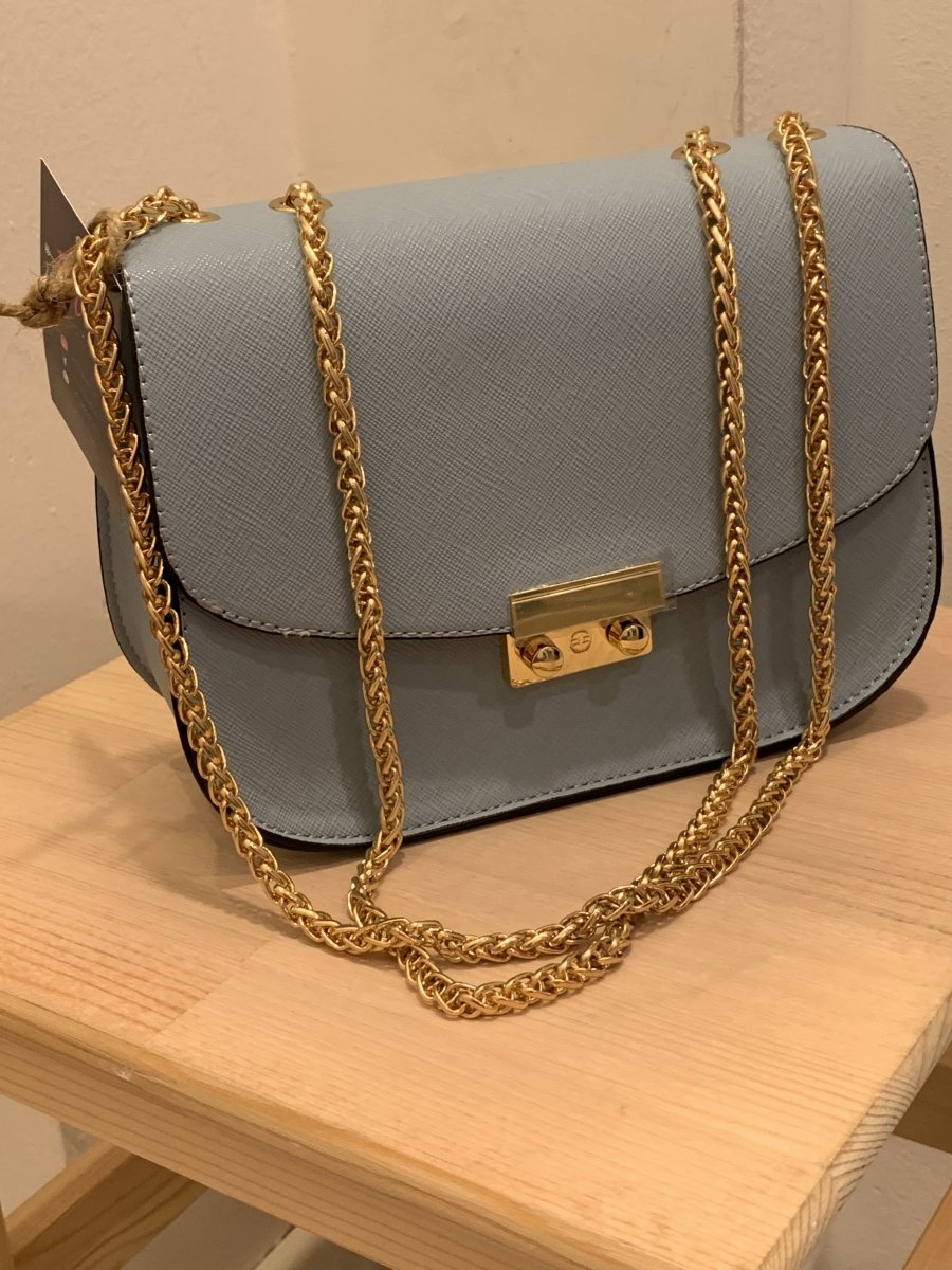 Borsa azzurra con tracolla oro in metallo - Follie by Alice