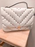 Borsa bianca morbida con borchie oro a piramide - Follie by Alice
