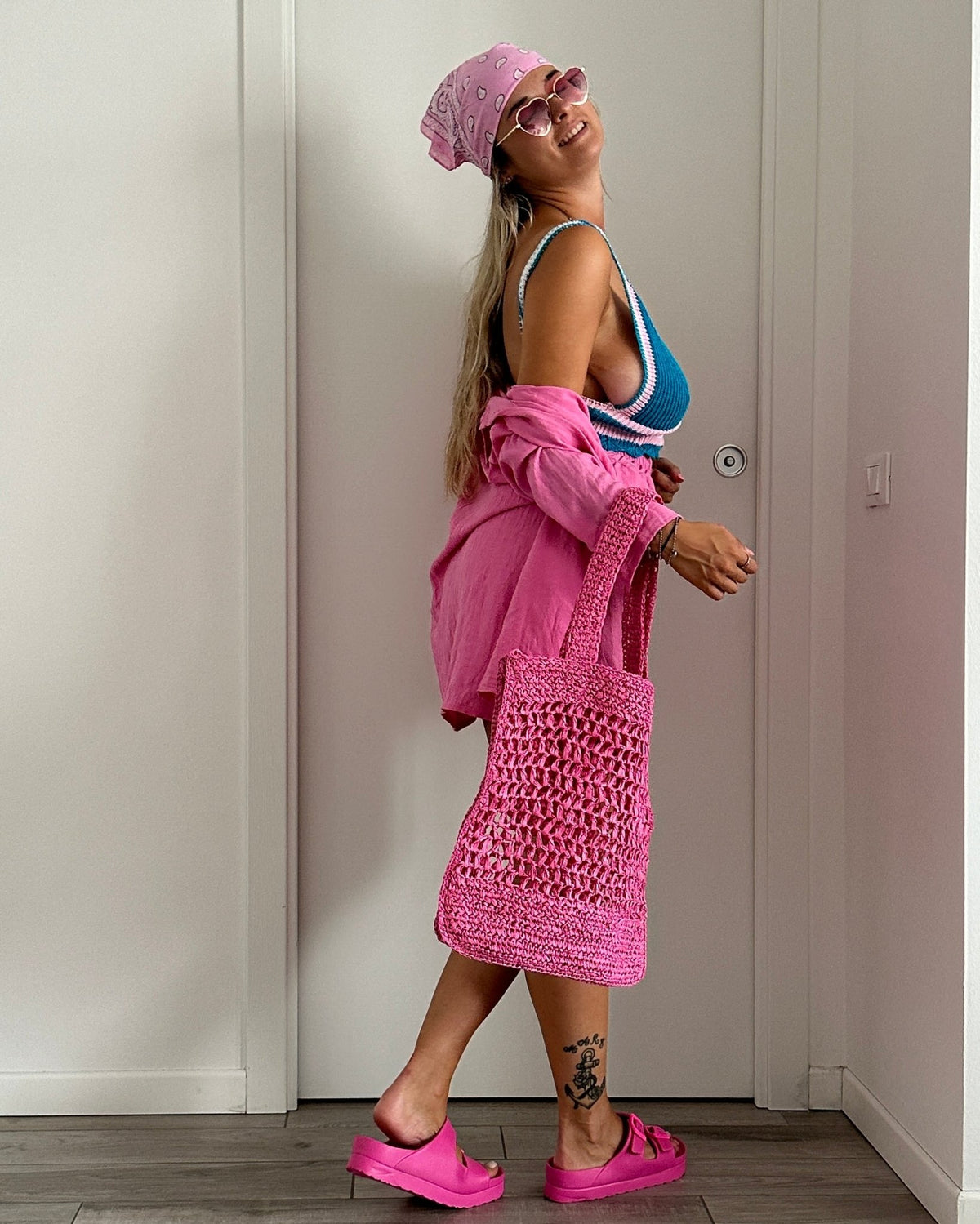 Borsa di paglia fucsia a spalla - Follie by Alice