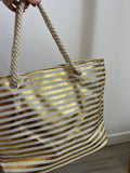 Borsa mare a righe oro con manici in corda - Follie by Alice