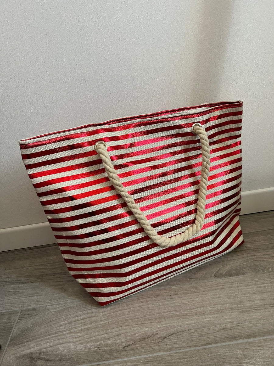 Borsa mare a righe rosse con manici in corda
