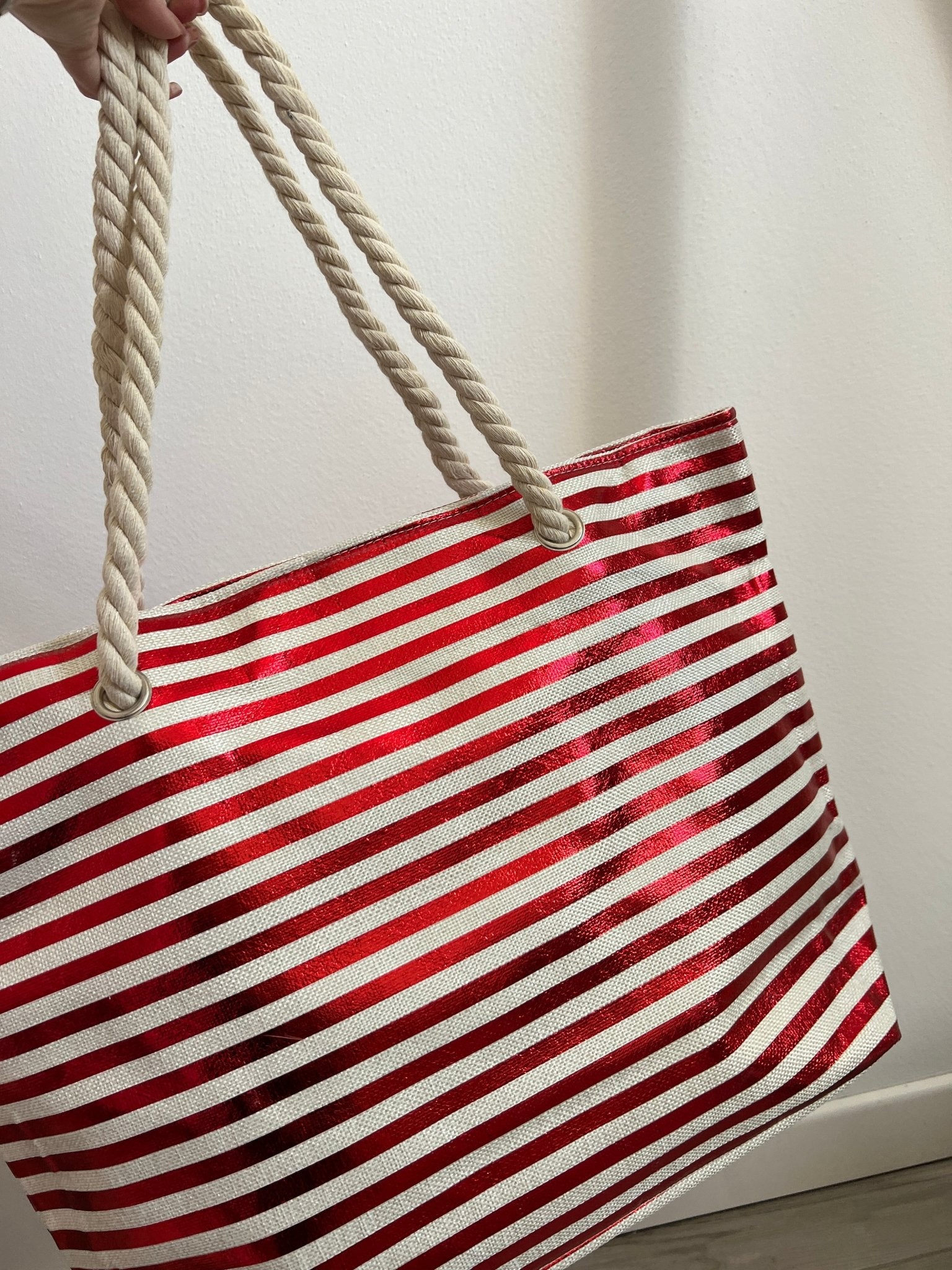 Borsa mare a righe rosse con manici in corda - Follie by Alice