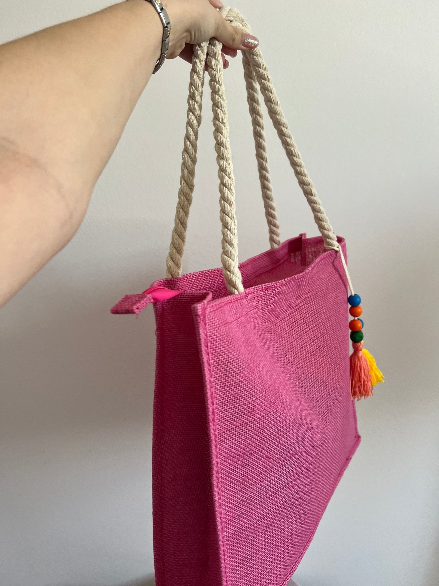 Borsa mare fucsia in juta Immagine secondaria del prodotto
