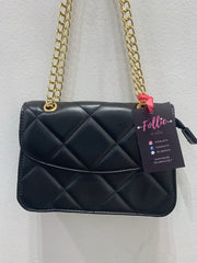 Borsa nera effetto trapuntato con tracolla in metallo e perline - Follie by Alice