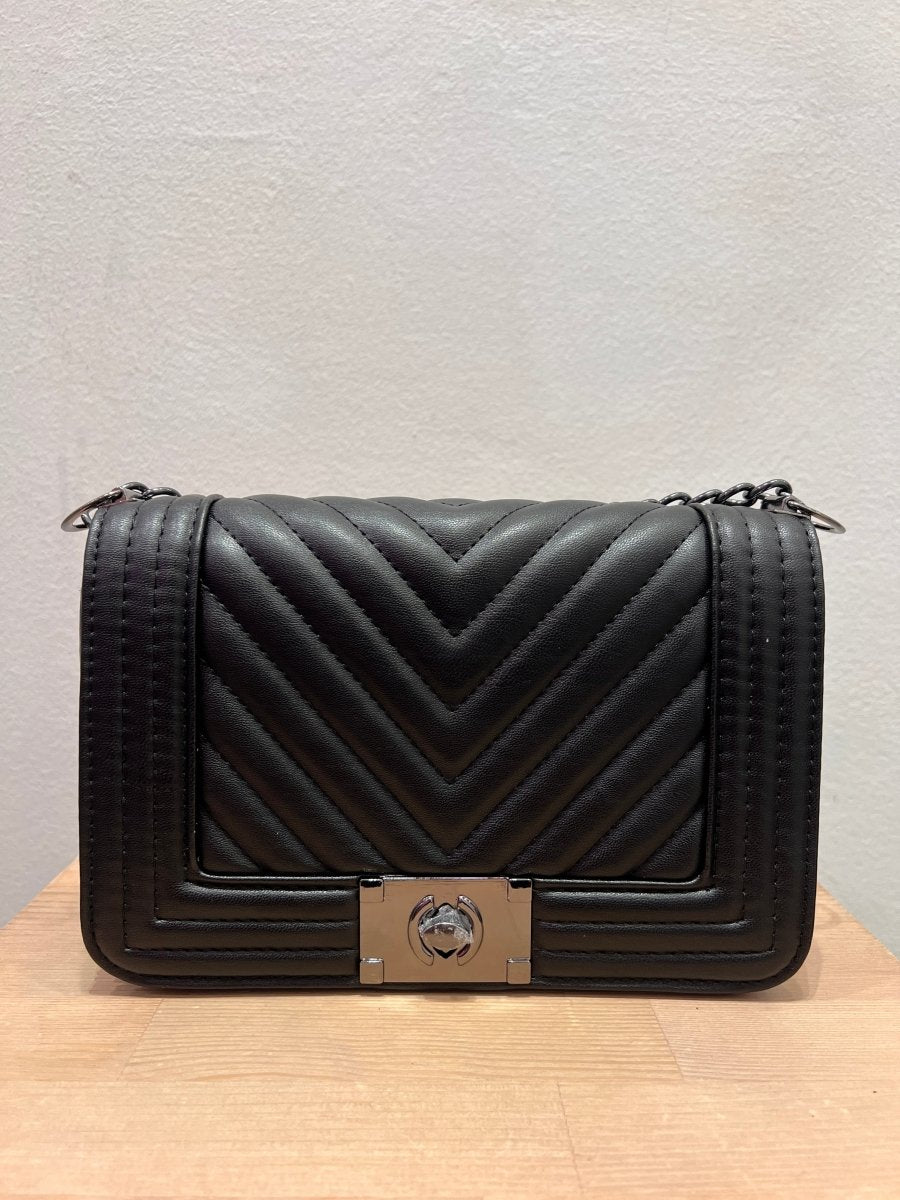 Borsa nera trapuntata con manico e tracolla a catena - Follie by Alice