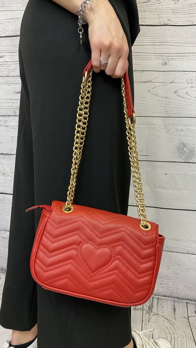 Borsa piccola rossa con tracolla in metallo e dettagli oro - Follie by Alice