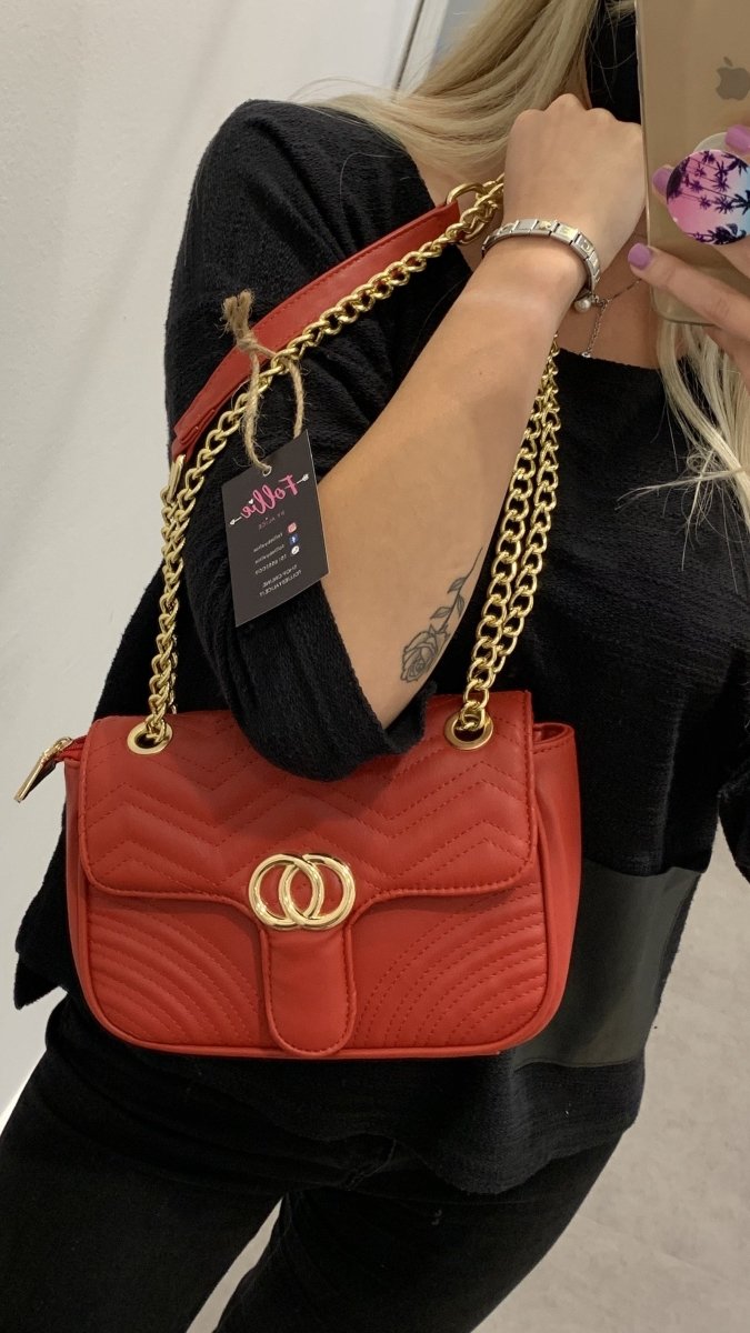 Borsa piccola rossa con tracolla in metallo e dettagli oro - Follie by Alice