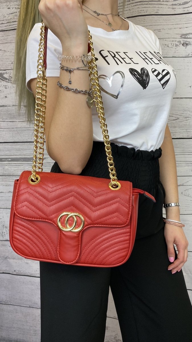 Borsa piccola rossa con tracolla in metallo e dettagli oro - Follie by Alice