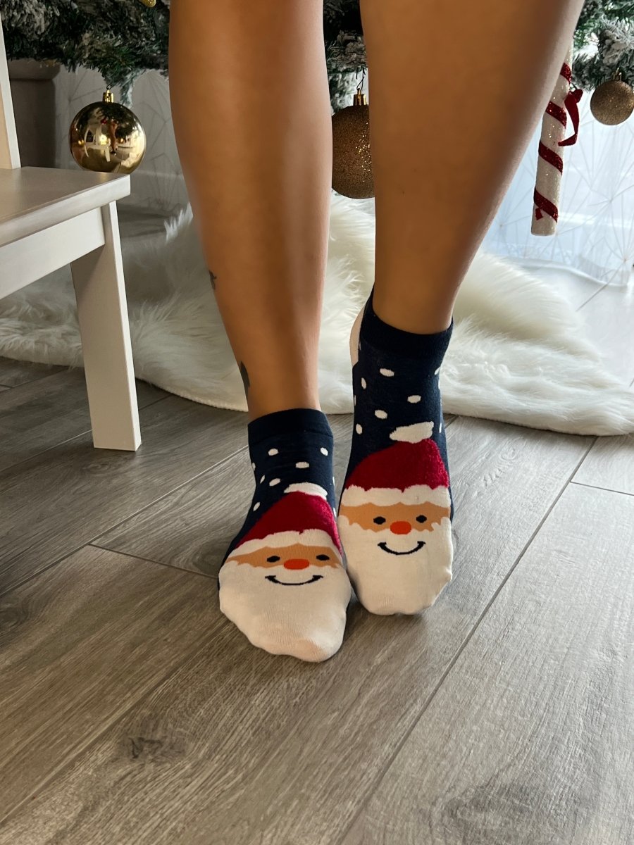 Calzini blu con ricamo Babbo Natale - Follie by Alice