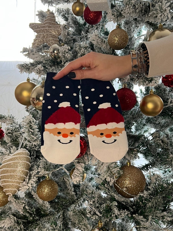 Calzini blu con ricamo Babbo Natale - Follie by Alice