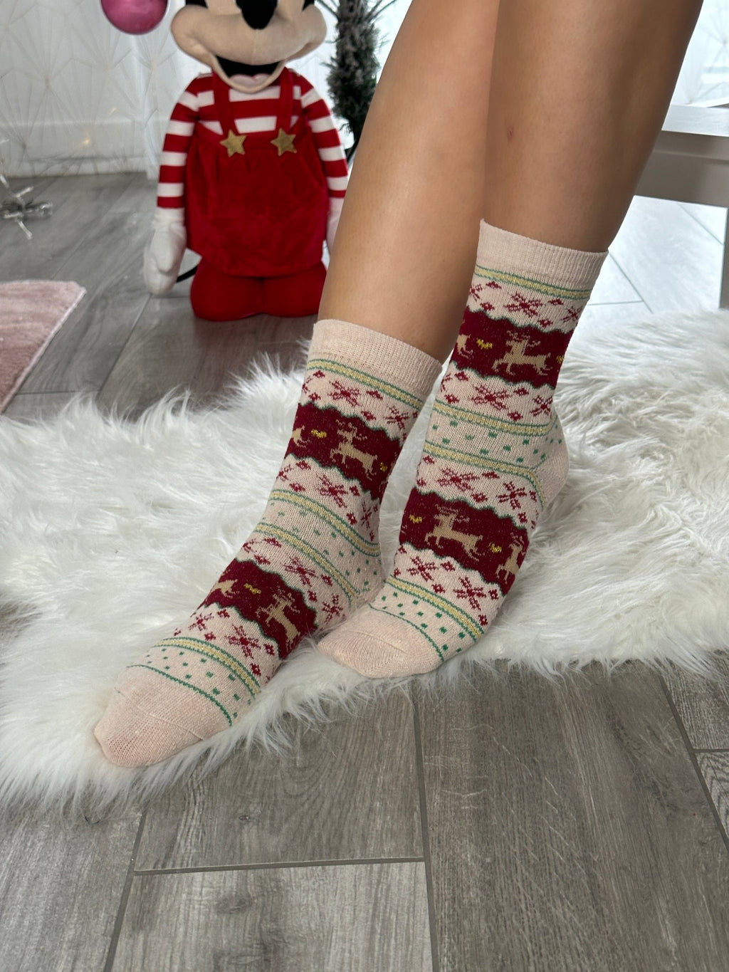Calzini natalizi beige e rossi con renne - Follie by Alice