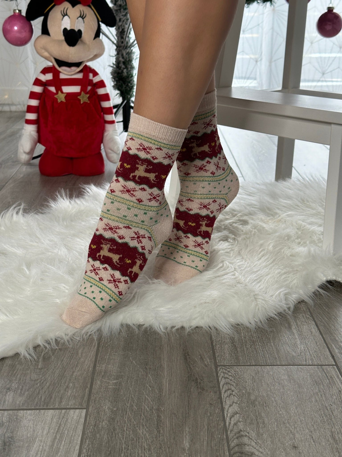 Calzini natalizi beige e rossi con renne - Follie by Alice