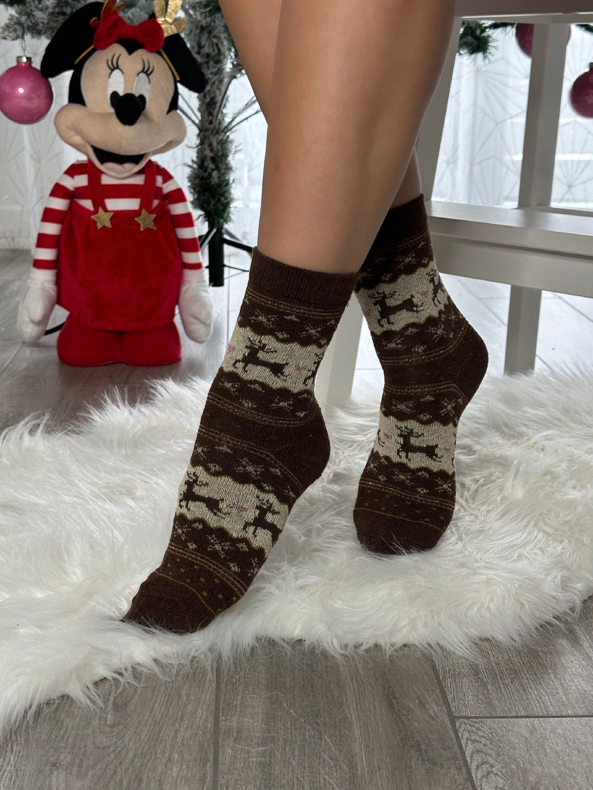 Calzini natalizi marroni e beige con renne - Follie by Alice