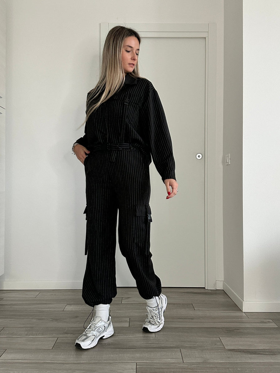 Camicia a righe effetto gessato con tasca
