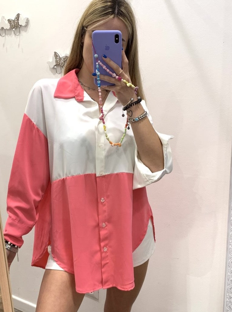 Camicia bicolor bianca e fucsia