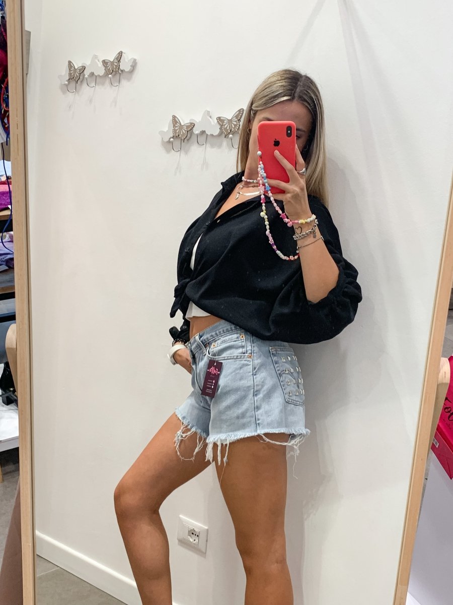 Camicia nera effetto lino con maniche a pipistrello - Follie by Alice