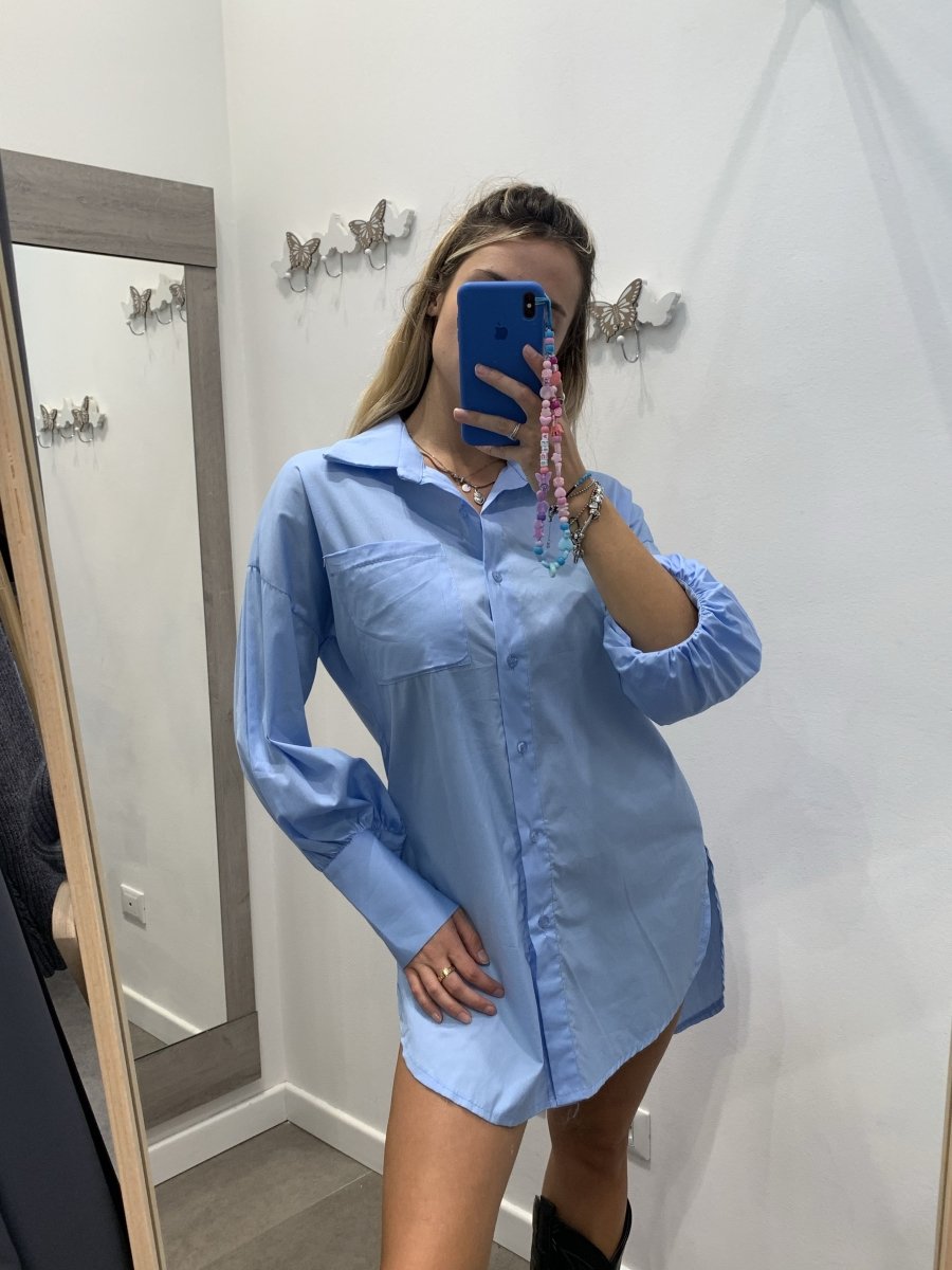 Camicia oversize azzurra con taschino - Follie by Alice