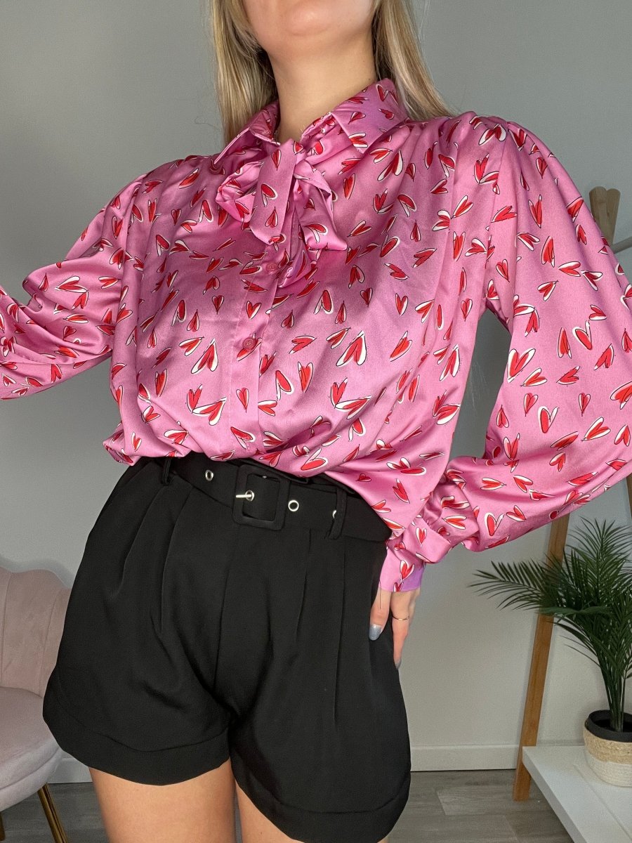 Camicia rosa in raso con cuoricini - Follie by Alice