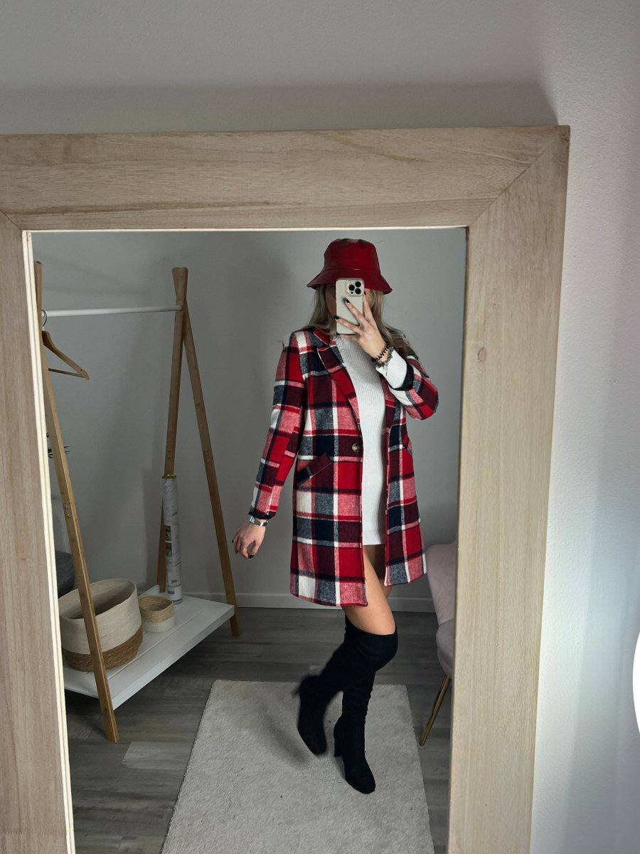 Cappotto a quadri rosso e bianco - Follie by Alice