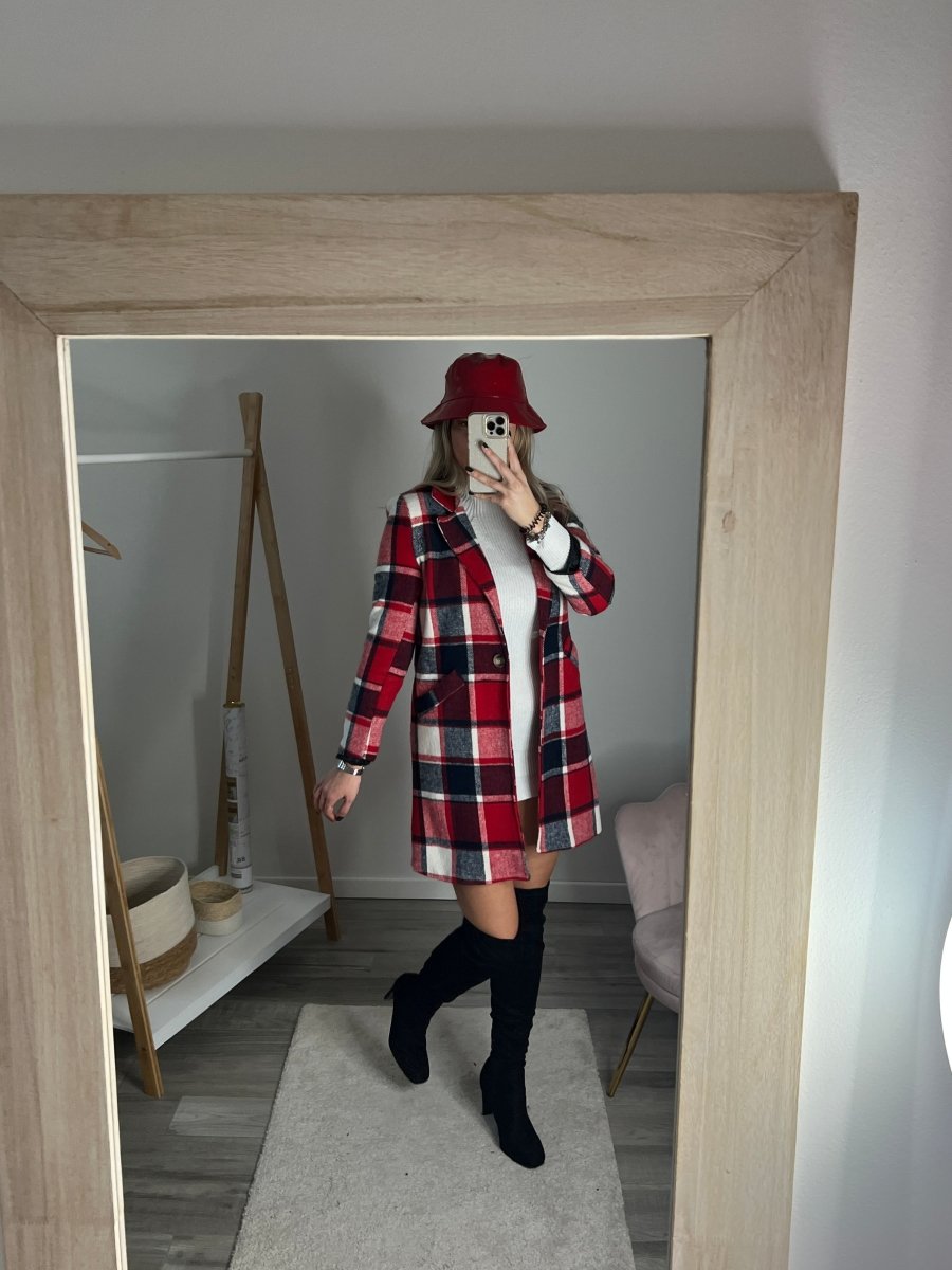 Cappotto a quadri rosso e bianco - Follie by Alice