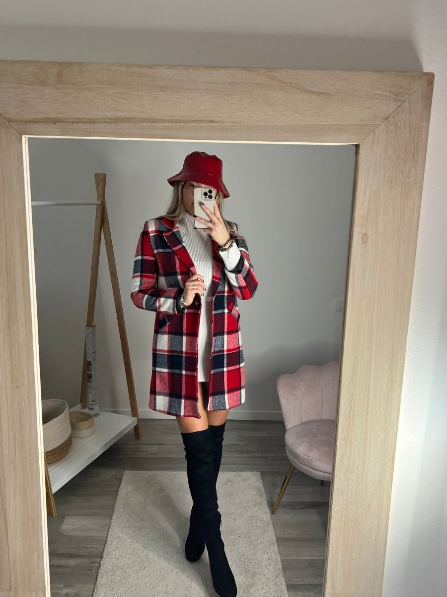 Cappotto a quadri rosso e bianco - Follie by Alice