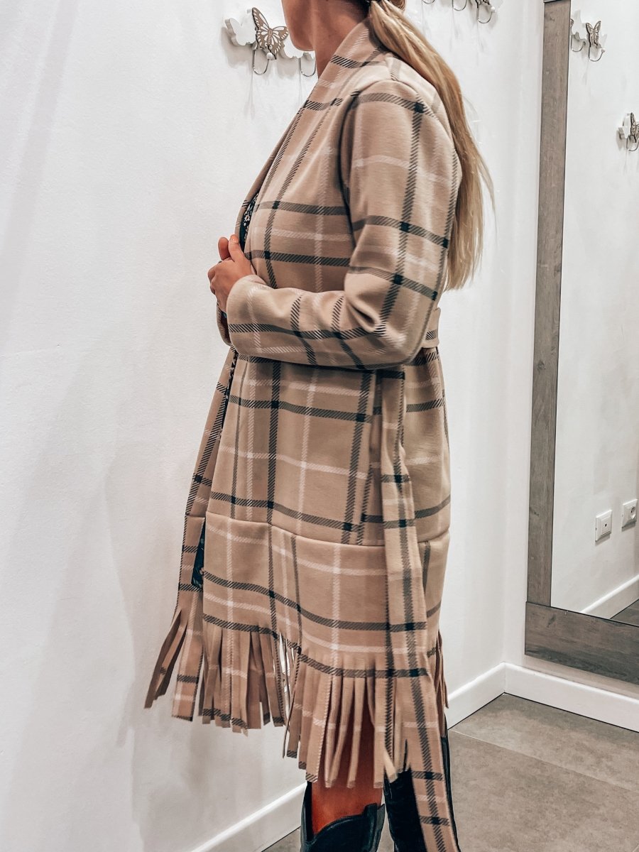 Cappotto Beige Cappotto A Quadri Con Frange Cappotto Quadri Con Frange