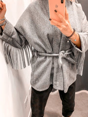 Cappotto grigio con frange - Follie by Alice