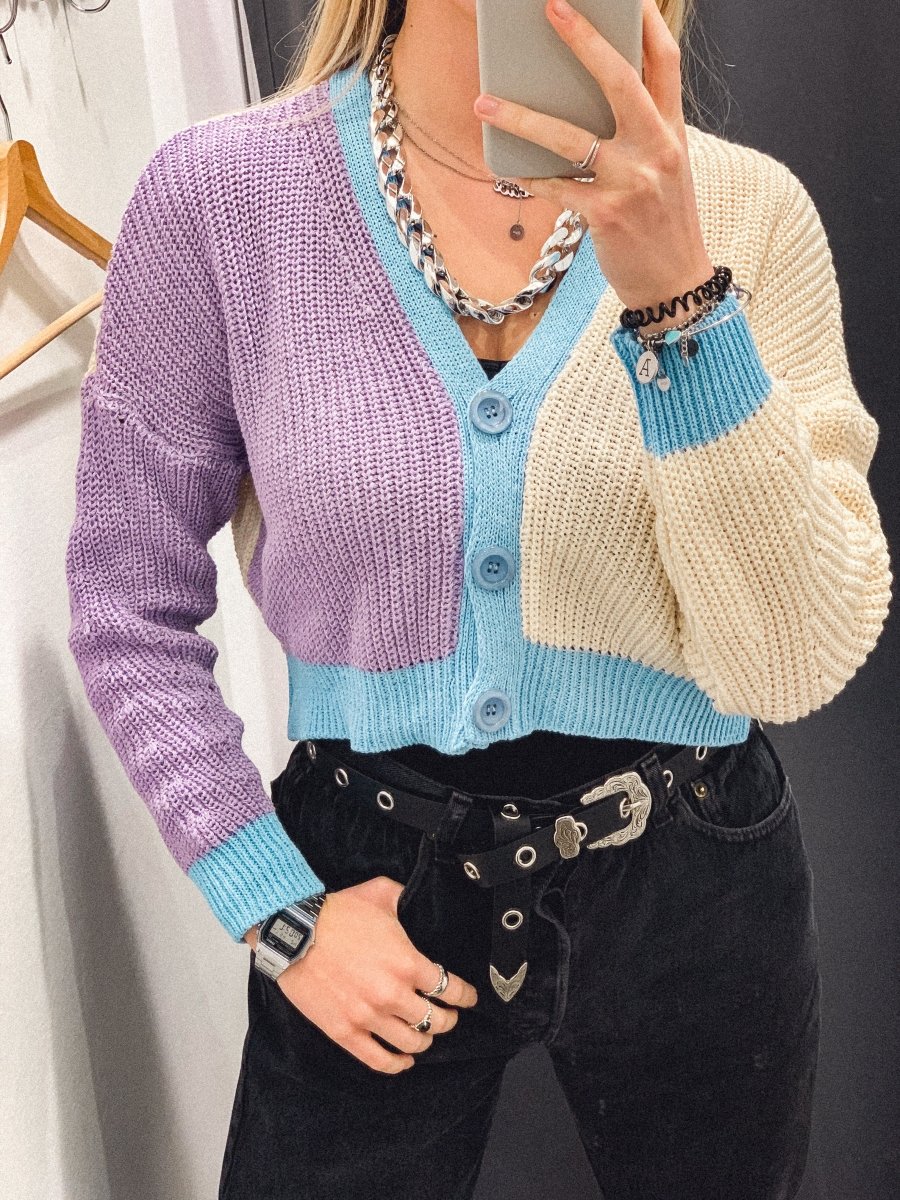 Cardigan avorio, lilla e azzurro in maglia - Follie by Alice