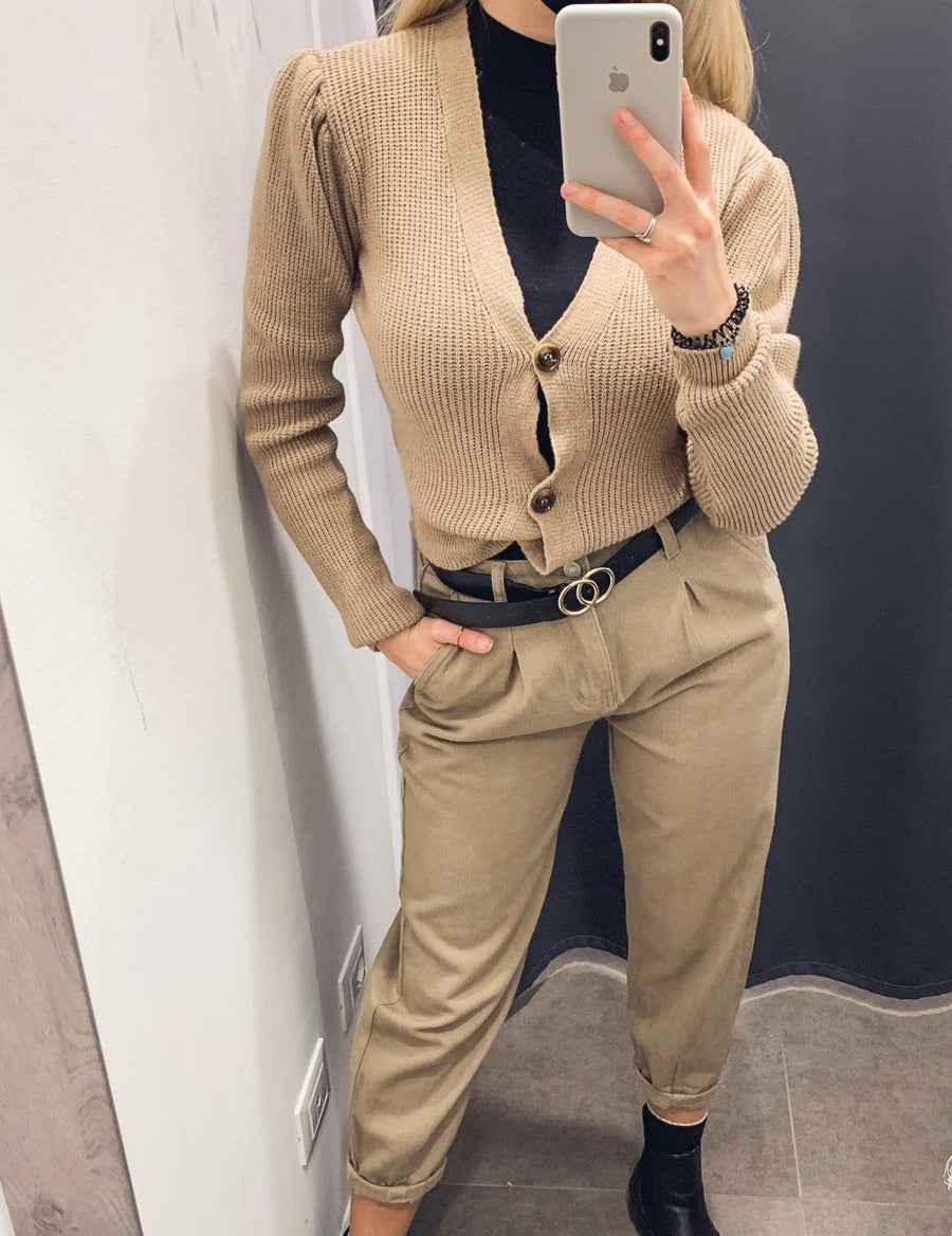 Cardigan beige in maglia con bordi a coste – alternate