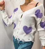 Cardigan bianco con cuori lilla - Follie by Alice